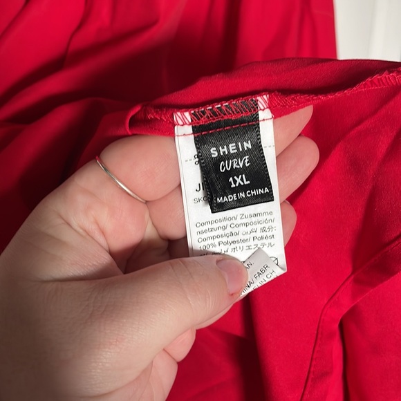 Trendy Mid Plus Size Red Babydoll Puffy Sleeve Selkie Style Dress 0XL Size 12-16 - Picture 5 of 5